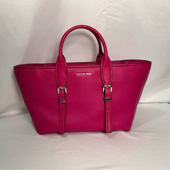 Michael Kors Wild Berry Fuchsia Medium Leather Satchel Bag NEW - Picture 4 of 12